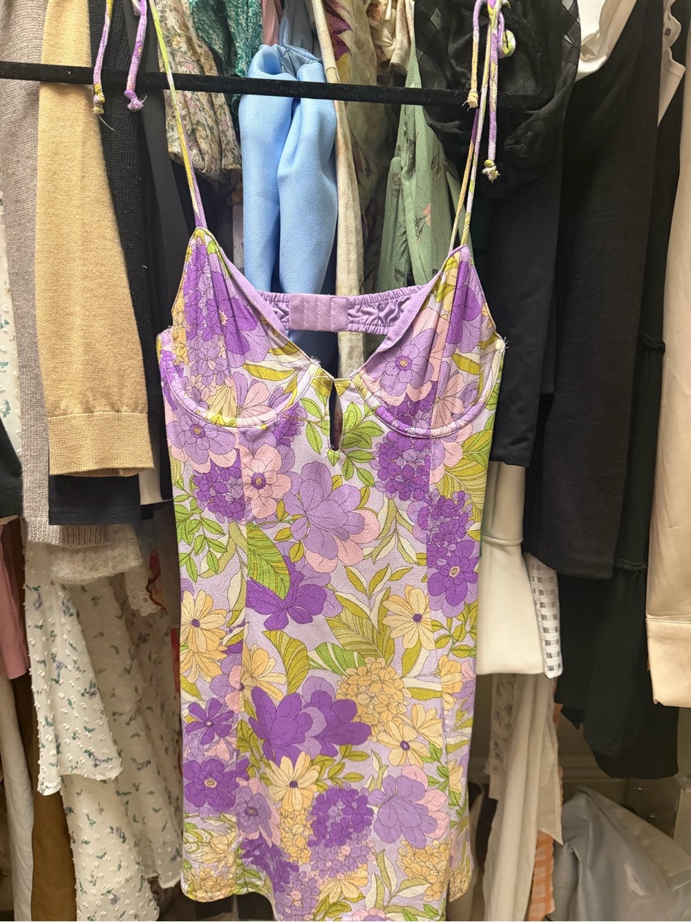 Floral Lavender Slip Dress with Vivid Print